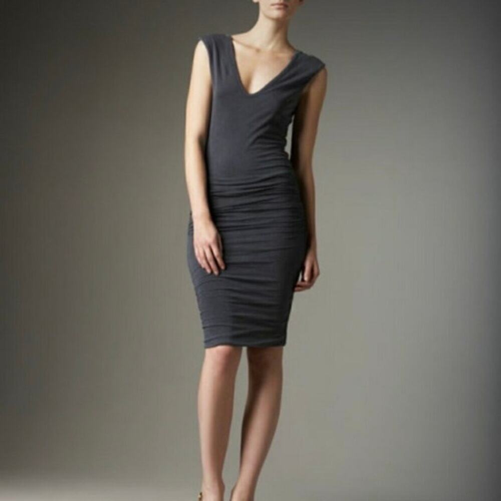 Standard James Perse Sz 2 / M Black Wide Strap Ruched Tank Dress Bodycon